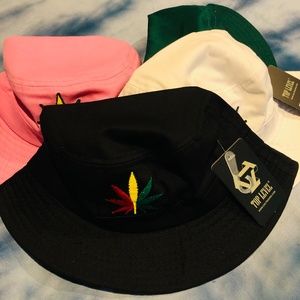 Bucket hats with pot leaf
